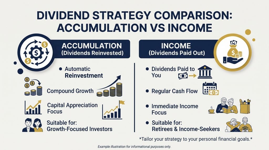Comparison of accumulation and income ETFs for UK investors